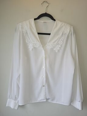 Classic White Crochet-Trim Blouse - Women